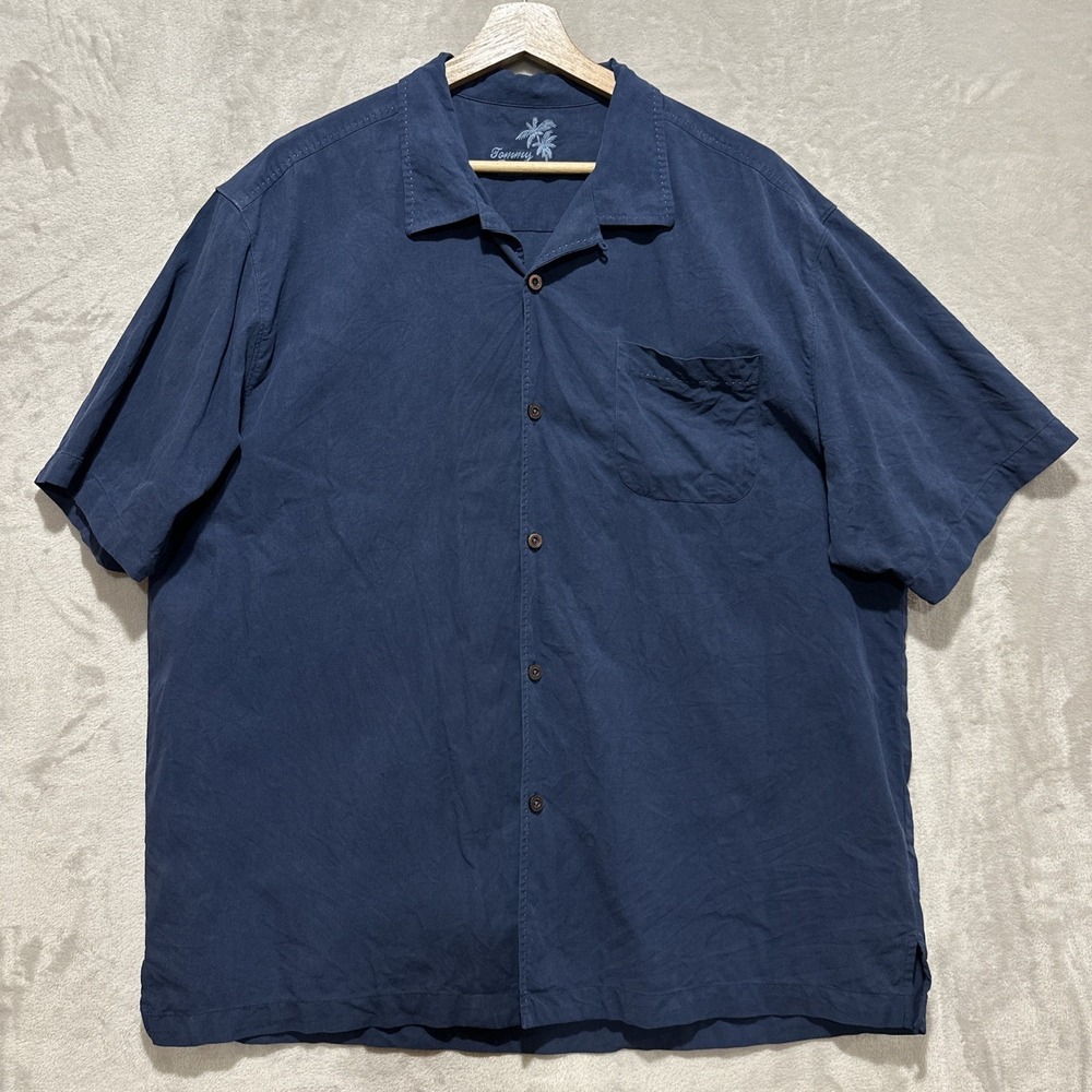 Tommy Bahama Original Fit 100% Silk Shirt Button XL Extra Large Blue Hawaiian